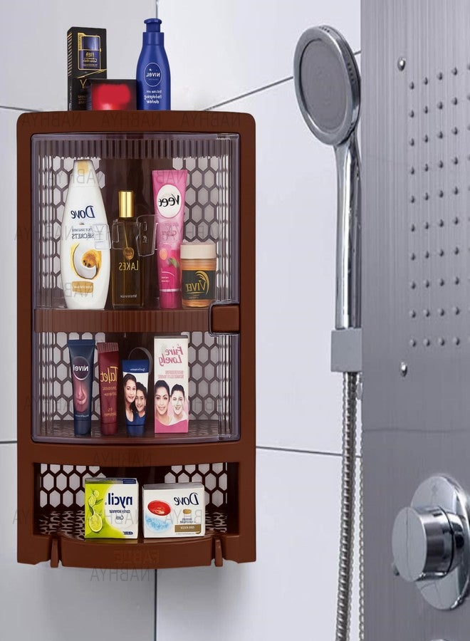 Nabhya Multi Purpose Plastic Corner Rack with Door Wall Mount Bathroom Corner Storage Shelf for Kitchen, Living Room, Bathroom (Brown) - Image 4